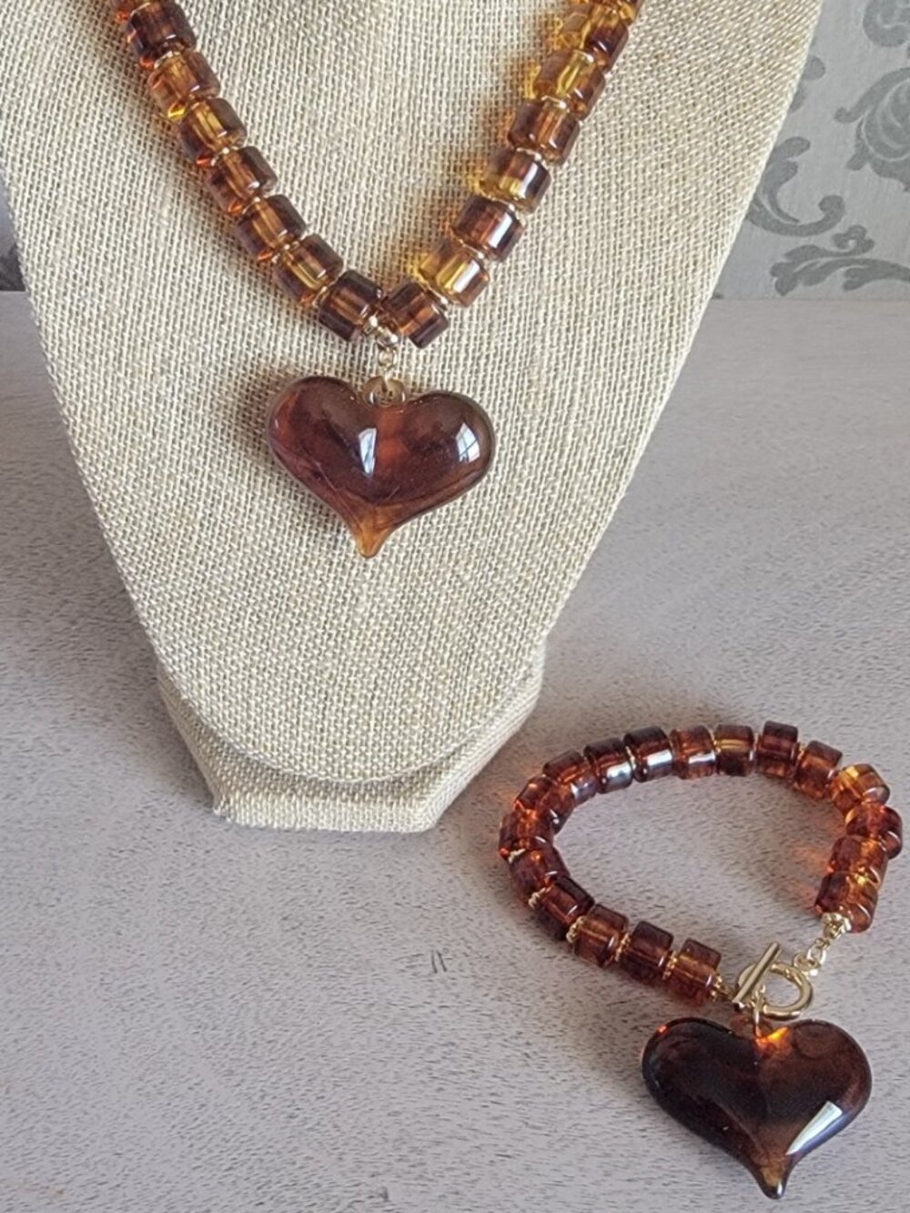 Amber Lucite Necklace and Bracelet Set